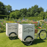 ice cream tricycles in a garden
